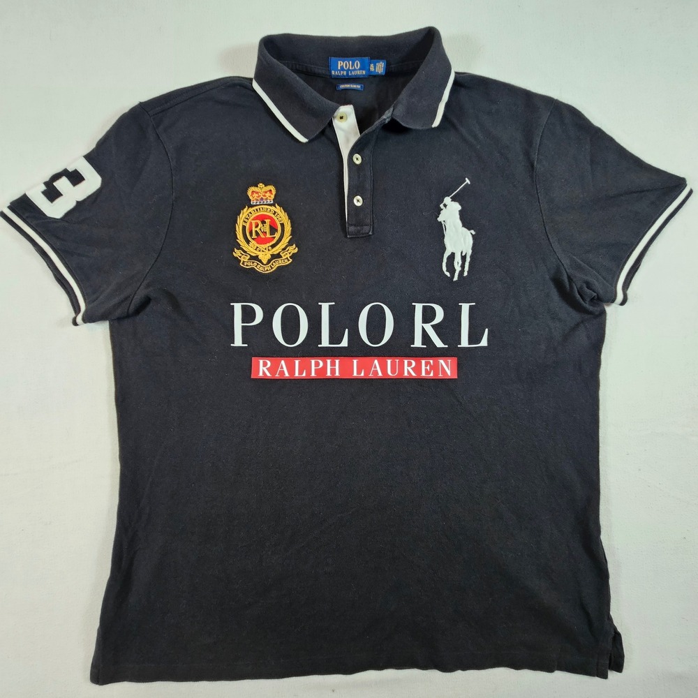 Polo Ralph Lauren Polo Shirt Mens XL Black Custom Slim Fit Big Pony Crest Logo